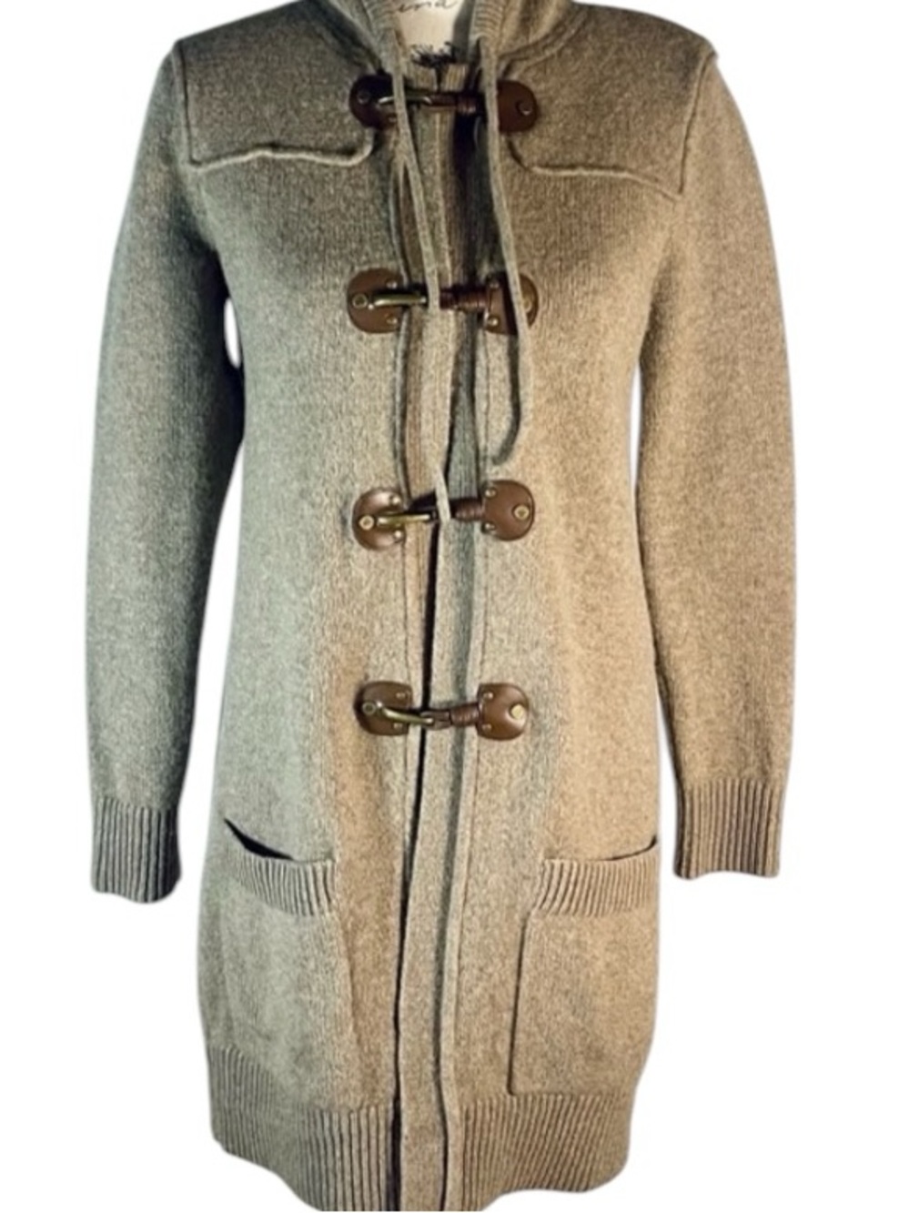 Ralph Lauren Y2K Longline Hooded Wool Brown Hooded Cardigan Sweater Sz M Petite